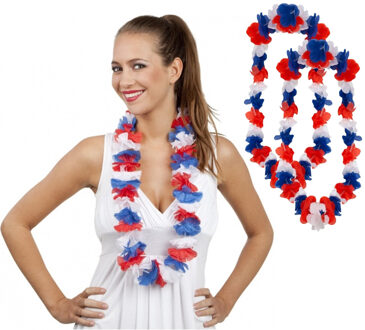 Hollandse kleuren hawaii krans - 4x - bloemenslinger - rood wit blauw - hawaiislingers