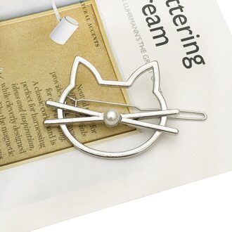 Hollow Out Kat Haar Pin Leuke Imitatie Parel Haarspeld Kant Clip Barrette Extra Modellering Accessoires Voor Vrouwen sliver