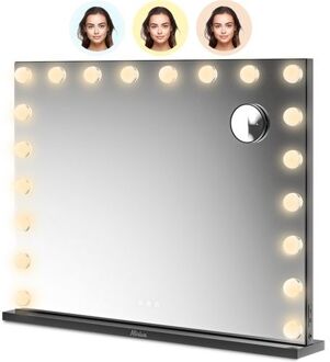 Hollywood Make Up Spiegel Led - Bluetooth Speakers - 10x Zoom - Ophangbaar - Zwart - 80x60cm
