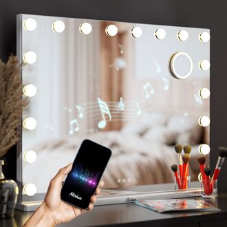 Hollywood Make Up Spiegel LED Verlichting - Bluetooth Speakers - 10x Zoom - Ophangbaar - Wit - 80x60cm