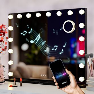 Hollywood Make Up Spiegel LED Verlichting - Bluetooth Speakers - 10x Zoom - Ophangbaar - Zwart - 80x60cm