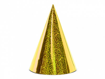 Holografische Feesthoedjes Goud - 6 Stuks Goud - Brons
