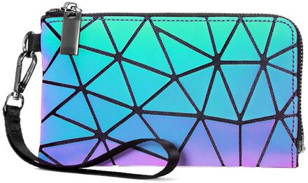 Holografische Reflecterende Tote Vlakte Vouwen Geometrische Lichtgevende Portemonnee Rits Handtas Voor Vrouwen Grote Capaciteit Handtassen