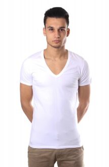 Hom Classic T-Shirt V-Neck Premium Cotton Model White Wit - XL