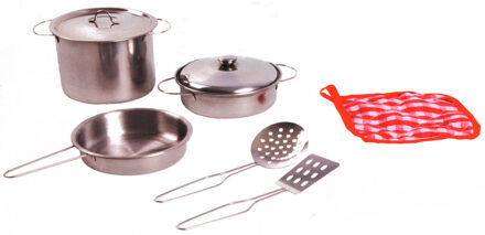 home and kitchen stalen pannenset 8-delig Zilverkleurig