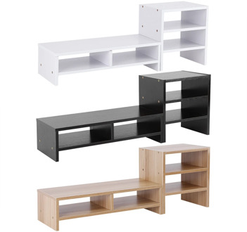 Home Computer Laptop Monitor Riser Stand Desktop Wooden Storage Organizer + 3-Layer Shelf