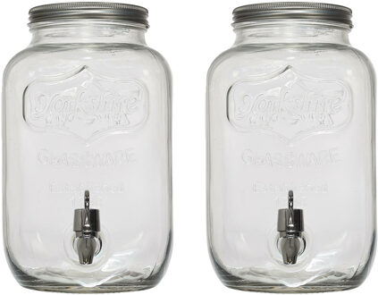 Home Deco Factory Drankdispenser - 2x - 4.0 liter - glas - limonadetap - waterdispenser