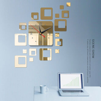 Home Decor Acryl Moderne DIY Wandklok 3D Spiegel Oppervlak Sticker Home Office Decor Decoratieve Spiegels Geel