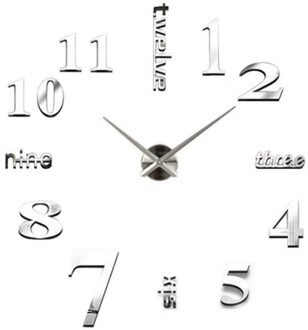 Home Decoratie Acryl Spiegel Grote Wandklok Mode Digitale Klok Spiegel Muur Sticker Zilver