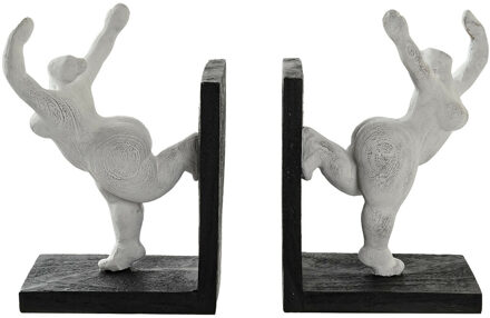 Home decoratie beeldje dame - boekensteunen 2x - 14 x 9 x 21 cm - Beeldjes Wit