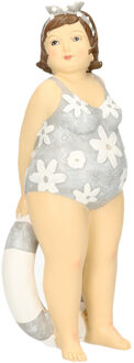 Home decoratie beeldje dikke dame staand - blauw badpak - 21 cm - Beeldjes