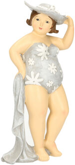 Home decoratie beeldje dikke dame staand - blauw badpak - 21 cm - Beeldjes