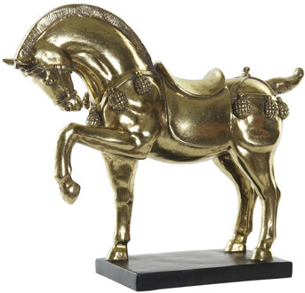 Home decoratie dieren beeldje - Paard - 24 x 25 cm - voor binnen - goud kleur