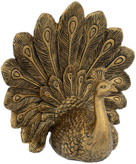 Home decoratie dieren/vogels beeldje Pauw - goud kleurig - 25 x 27 cm