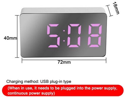Home Decoratie Led Spiegel Digitale Mini Wekker Snooze Tafel Klok Wakker Mute Kalender Dimbare Elektronische Desktop Klokken paars