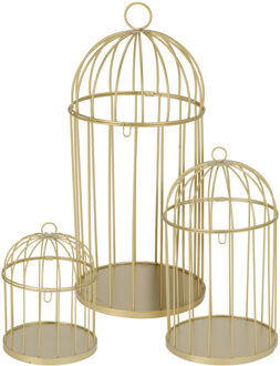 Home decoratie vogelkooien set 3x - metaal - goud