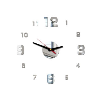 Home Decoratie Wandklok Grote Spiegel Wandklok Modern Grote Maat Wandklokken Diy Muursticker Reloj de Pared zilver