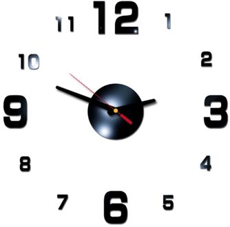 Home Decoratie Wandklok Grote Spiegel Wandklok Modern Grote Maat Wandklokken Diy Muursticker Reloj de Pared zwart