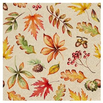 Home fashion herfst servetten, formaat 33 x 33 cm. - leaves allover