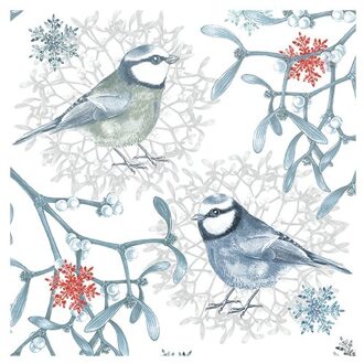 Home fashion kerst servetten, formaat 33 x 33 cm. - blue chikadees
