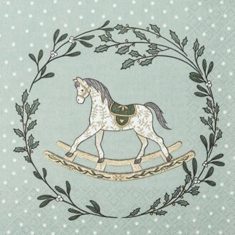 Home fashion kerst servetten rocking horse, formaat 33 x 33 cm