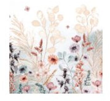 Home fashion servetten mellow flowers natural, formaat 33 x 33 cm