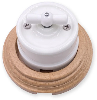Home Improvement Retro Ceramic Rotary Switch Wall Lamp Knob Ceramic Switch 1-3 Gang Light Color Wooden Base