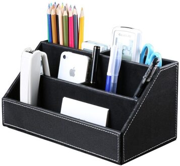 Home Office Houten Constructie Lederen Multifunctioneel Bureau Briefpapier Organisator Opbergdoos, Pen/Potlood, mobiele Telefoon, Zakelijke Na