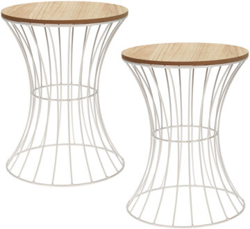 Home & Styling 2x stuks bijzettafels rond metaal/hout wit D30 x H40 cm