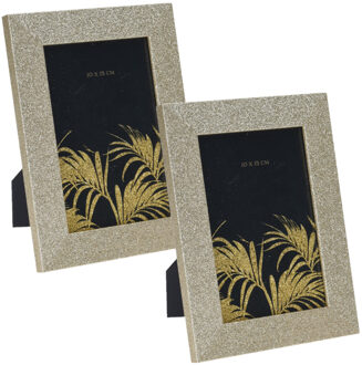 Home & Styling 2x stuks houten fotolijst met gouden glitters geschikt voor een foto van 10 x 15 cm