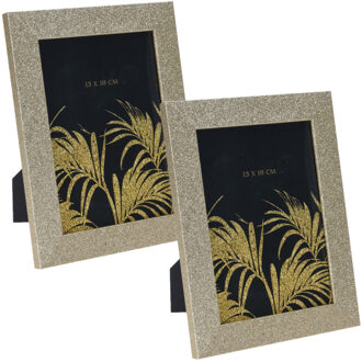 Home & Styling 2x stuks houten fotolijst met gouden glitters geschikt voor een foto van 13 x 18 cm
