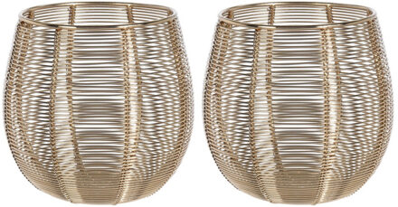 Home & Styling 2x Theelichthouders/waxinelichthouders goud metaaldraad 12 cm