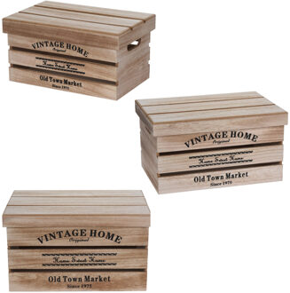 Home & Styling 3x Houten opbergkisten met deksel in verschillende formaten - Opbergkisten Beige