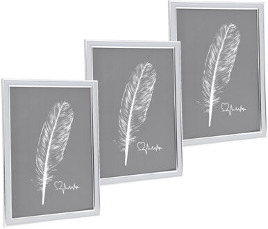 Home & Styling 3x stuks kunststof fotolijst zilver geschikt voor een foto van 21 x 30 cm A4 formaat