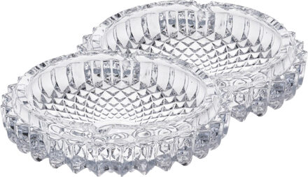 Home & Styling Asbak - 2x - rond - gedecoreerd glas - 16 x 4 cm - binnen/buiten - asbakken - transparant