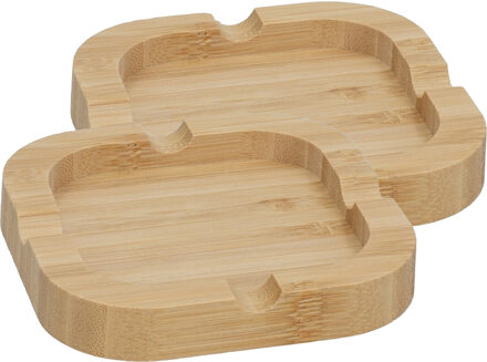 Home & Styling Asbak van bamboe hout - 2x - 10 x 10 cm - binnen/serre - asbakken - naturel kleur