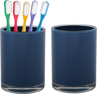 Home & Styling badkamer bekers - 2x - tandenborstelhouder - Troyes - kunststof - blauw - 7 x 9 cm
