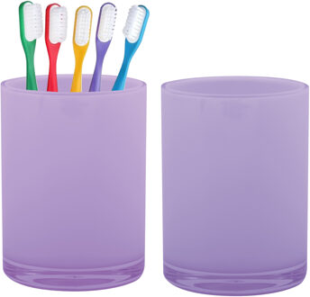 Home & Styling badkamer bekers - 2x - tandenborstelhouder - Troyes - kunststof - lila - 7 x 9 cm