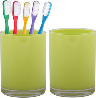Home & Styling badkamer bekers - 2x - tandenborstelhouder - Troyes - kunststof - lime - 7 x 9 cm
