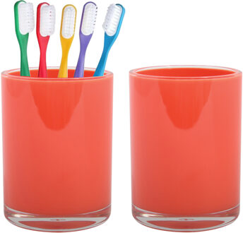 Home & Styling badkamer bekers - 2x - tandenborstelhouder - Troyes - kunststof - rood - 7 x 9 cm