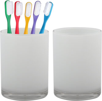 Home & Styling badkamer bekers - 2x - tandenborstelhouder - Troyes - kunststof - wit - 7 x 9 cm