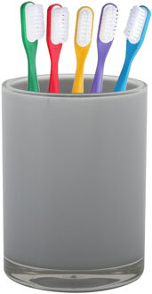 Home & Styling badkamer bekers - tandenborstelhouder - Troyes - kunststof - grijs - 7 x 9 cm