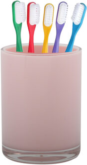 Home & Styling badkamer bekers - tandenborstelhouder - Troyes - kunststof - roze - 7 x 9 cm