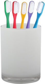 Home & Styling badkamer bekers - tandenborstelhouder - Troyes - kunststof - wit - 7 x 9 cm