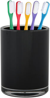 Home & Styling badkamer bekers - tandenborstelhouder - Troyes - kunststof - zwart - 7 x 9 cm