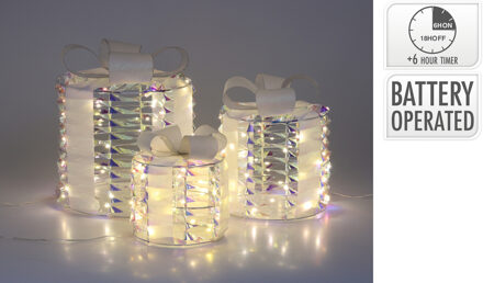 Home & Styling Beeld Cadeau 30cm set a 3 regenboog LED multi