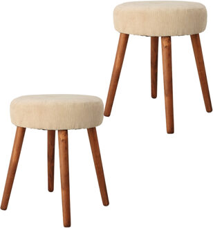 Home & Styling Bijzet krukje Furni - 2x - creme wit - hout/stof - D35 x H45 cm - Meubels - Zitten