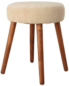 Home & Styling Bijzet krukje Furni - creme wit - hout/stof - D35 x H45 cm - Meubels - Zitten