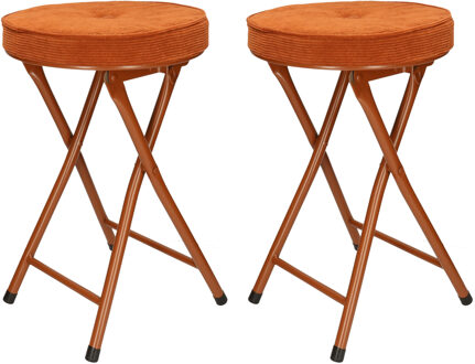 Home & Styling Bijzet krukje/stoel - 2x - Opvouwbaar - bruin Ribcord - D33 x H49 cm