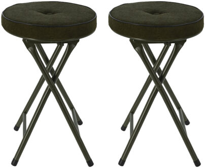 Home & Styling Bijzet krukje/stoel - 2x - Opvouwbaar - donkergroen Ribcord - D33 x H49 cm